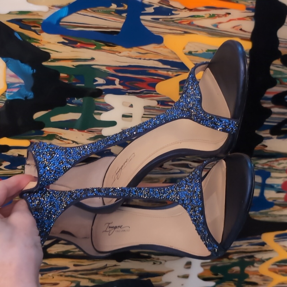 VINCE CAMUTO Imagine Phoebe T-Strap BLUE Sparkle Sandal SIZE 10/40